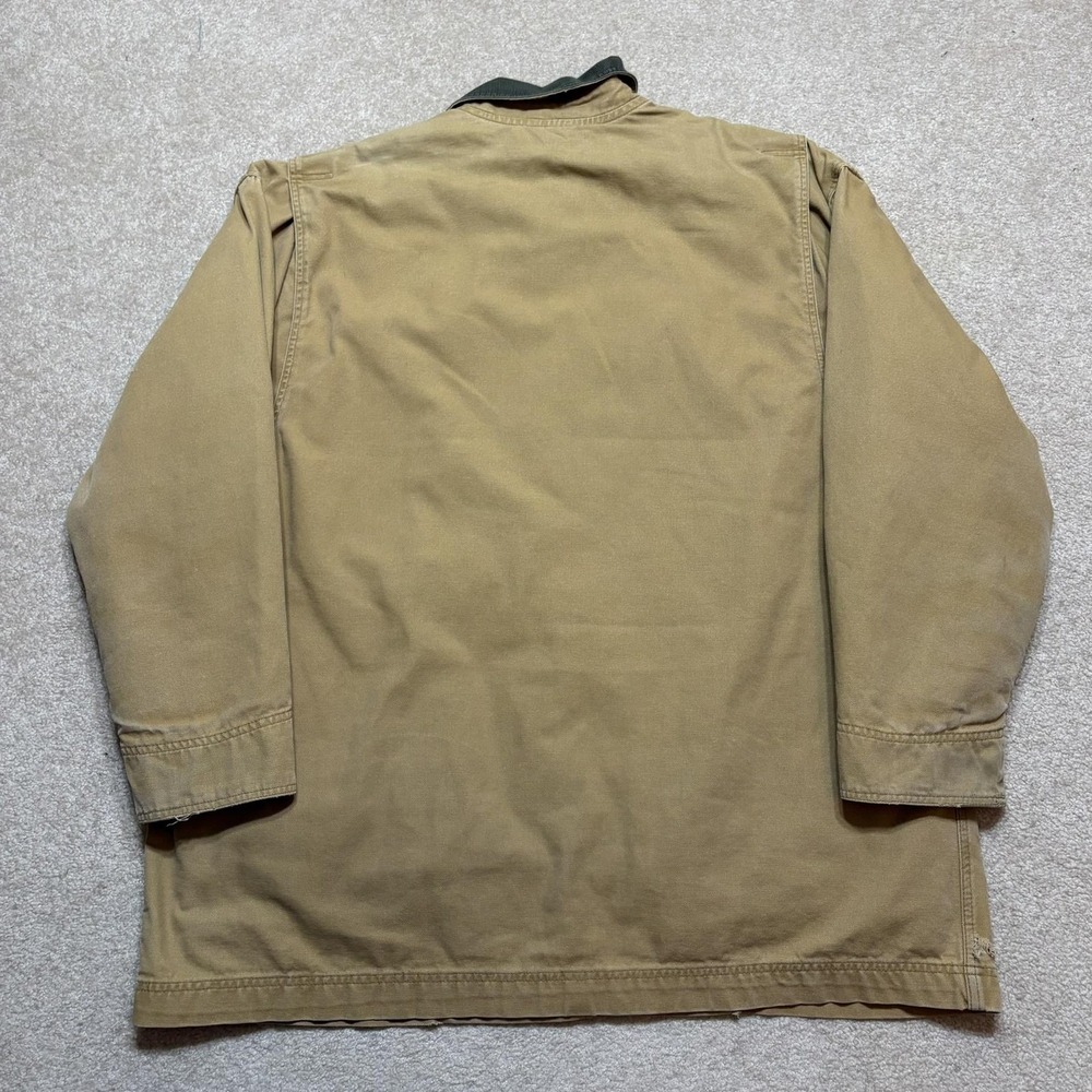 Vtg LL Bean Jacket XXL Beige Canvas Plaid Lined Field Barn Chore Coat Distressed - Picture 3 of 16